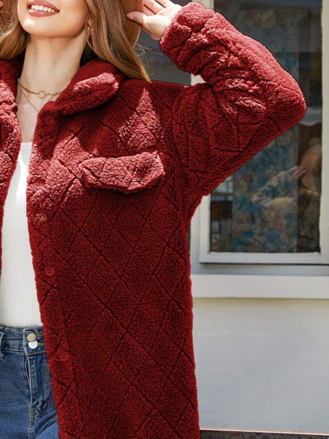 Texture Button Up Dropped Shoulder Coat-Angel Casuals