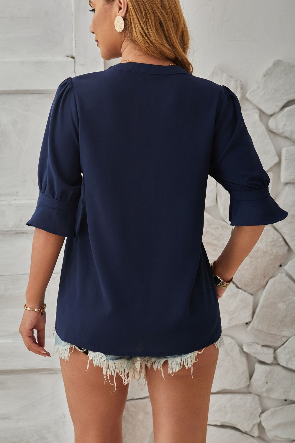 Notched Half Sleeve T-Shirt-Angel Casuals