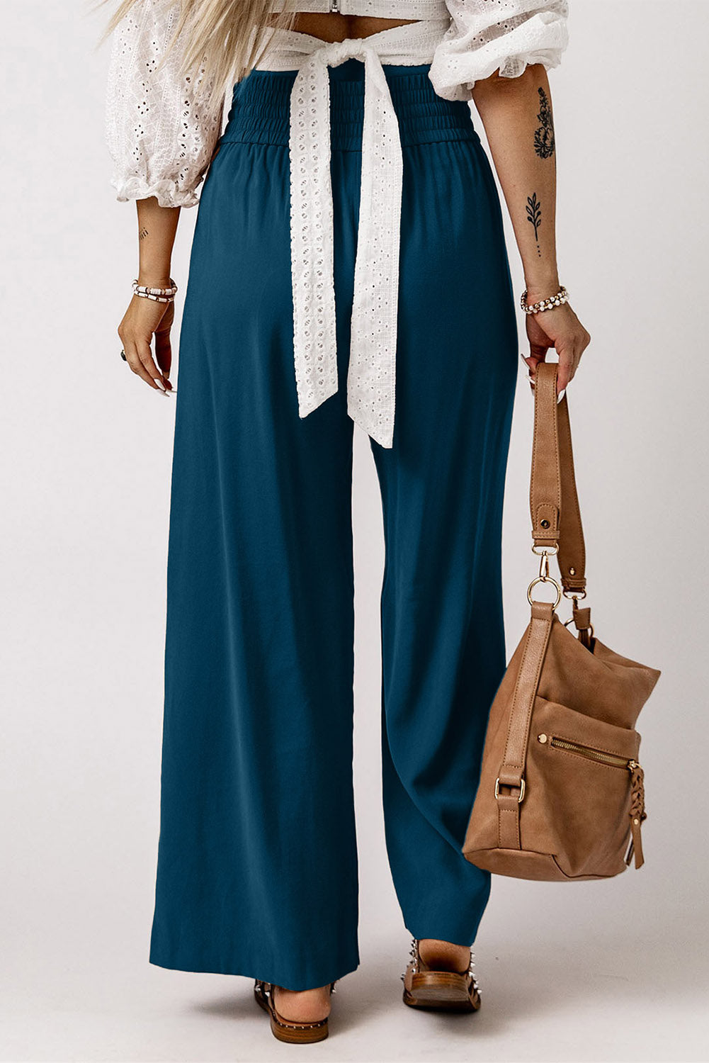 Drawstring Smocked Waist Wide Leg Pants-Angel Casuals