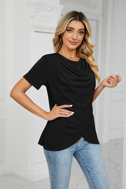 Cowl Neck Tulip Hem T-Shirt-Angel Casuals