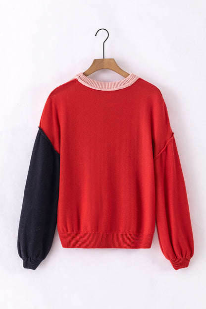 Contrast Round Neck Dropped Shoulder Sweater-Angel Casuals