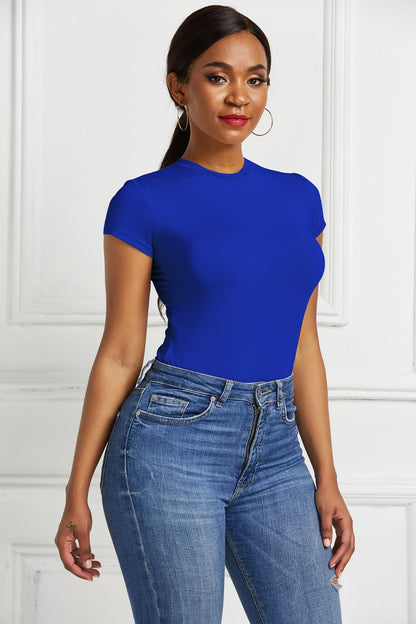 Round Neck Short Sleeve Bodysuit-Angel Casuals