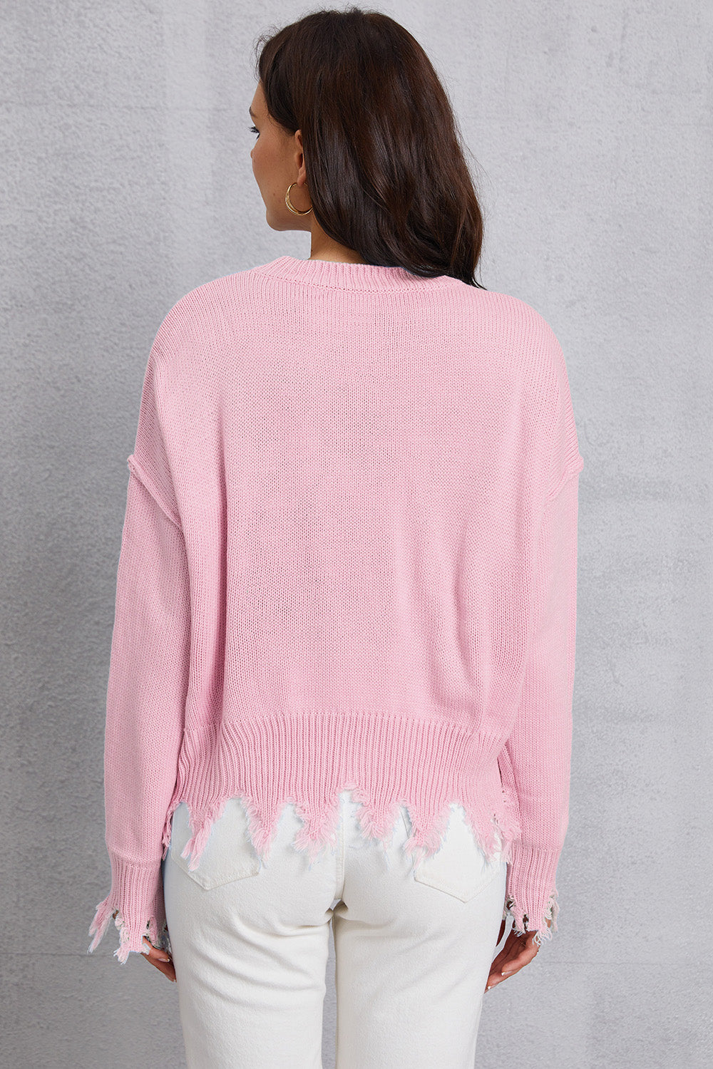 Lip Fringe Round Neck Sweater-Angel Casuals