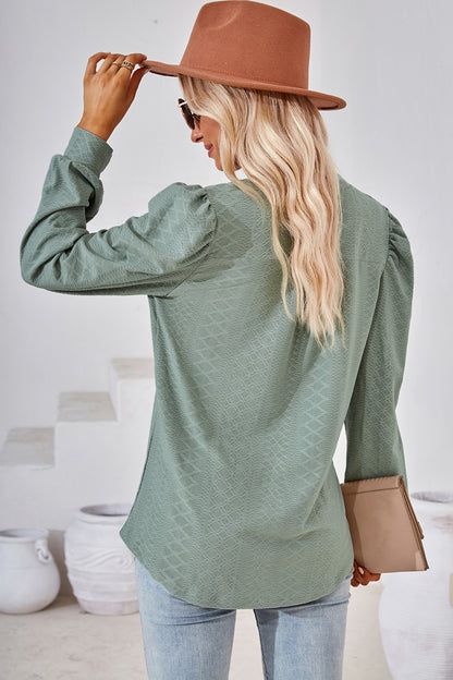 Ruched Notched Long Sleeve T-Shirt-Angel Casuals