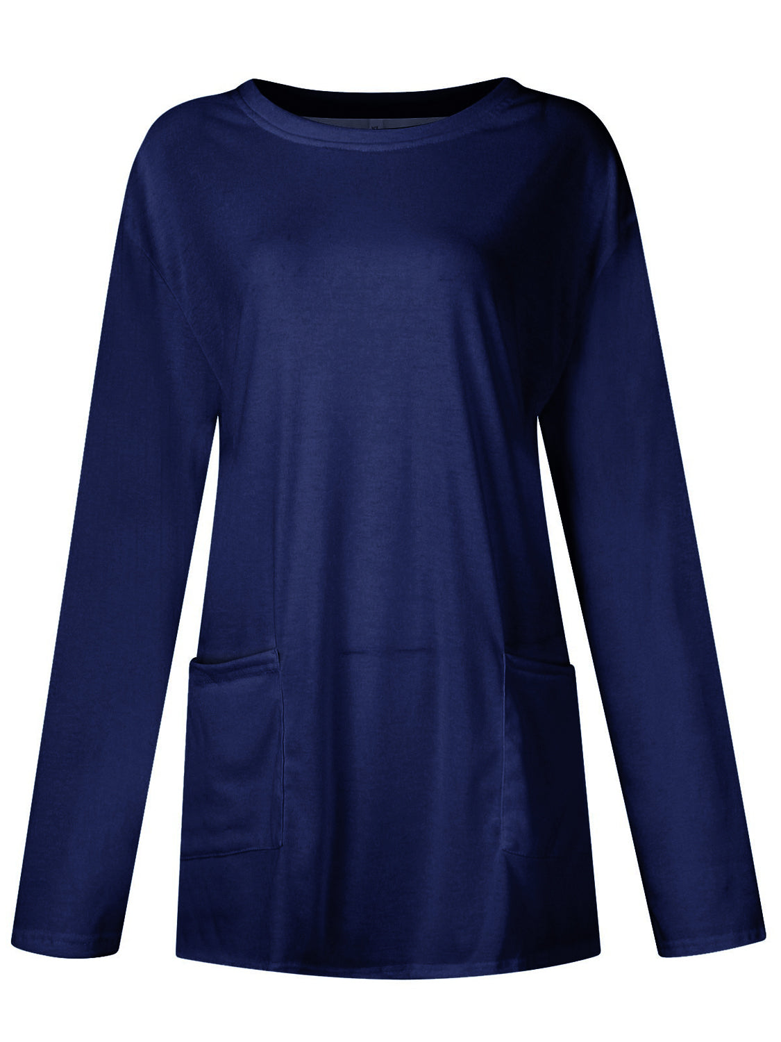 Full Size Pocketed Round Neck Long Sleeve T-Shirt-Angel Casuals