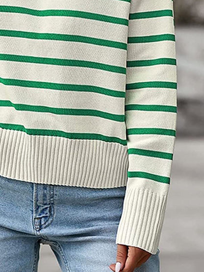 Striped Collared Neck Knit Top-Angel Casuals