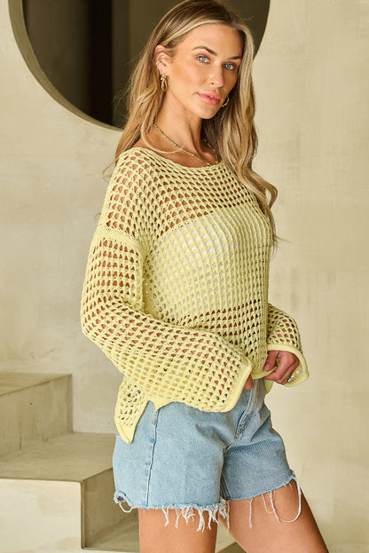 Openwork Round Neck Dropped Shoulder Knit Top-Angel Casuals