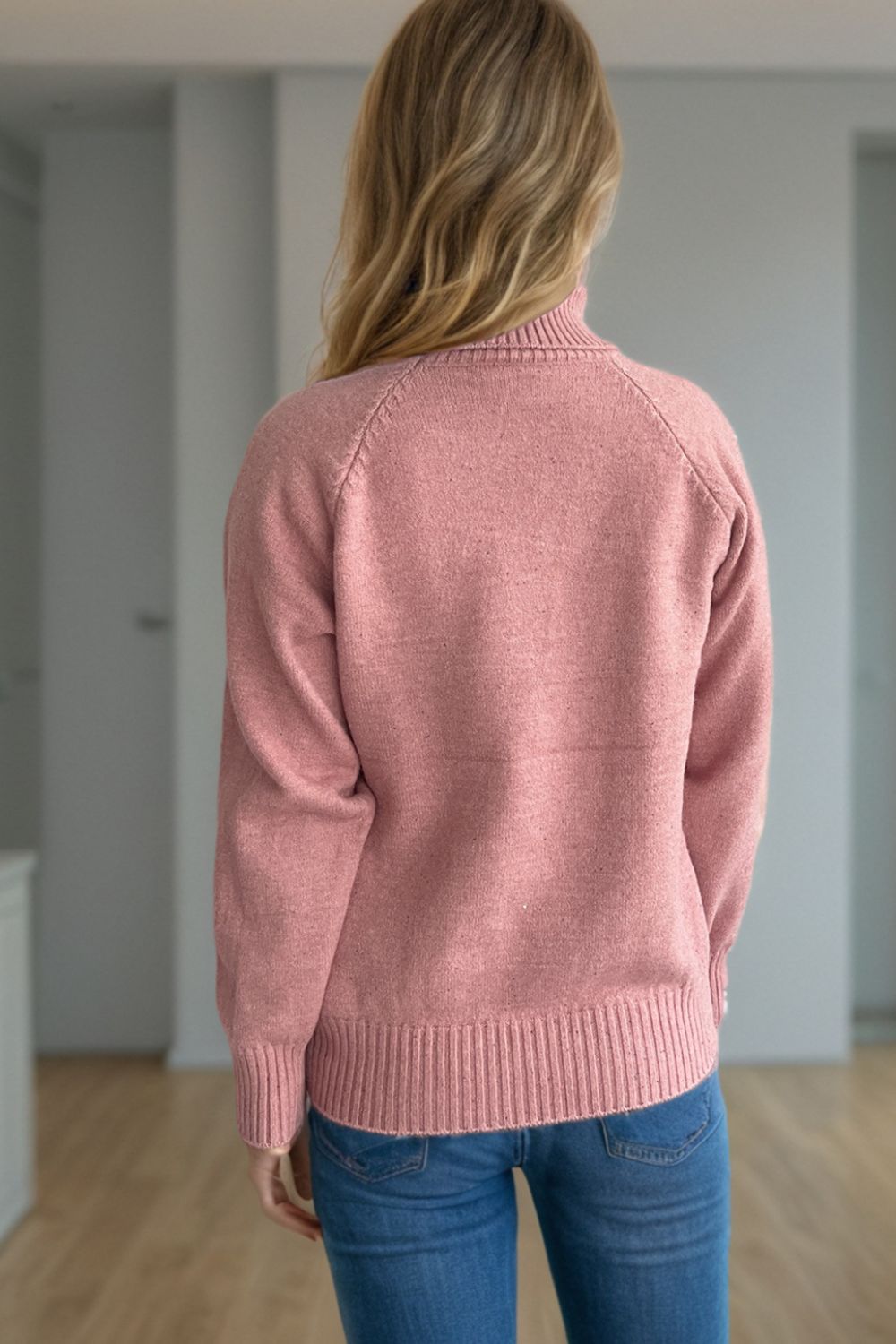 Ribbed Turtleneck Raglan Sleeve Sweater-Angel Casuals