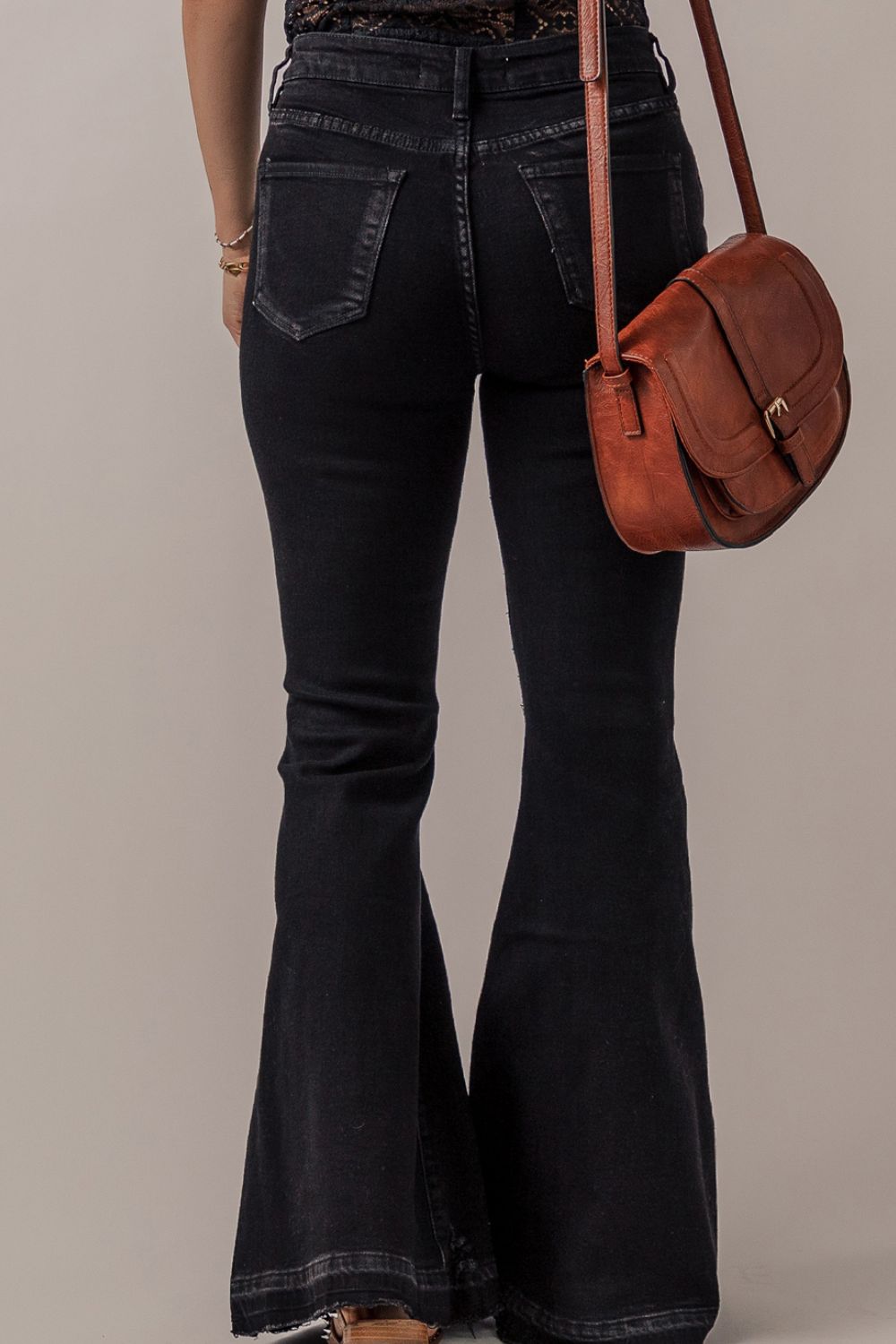 Button-Fly Flare Jeans with Pockets-Angel Casuals