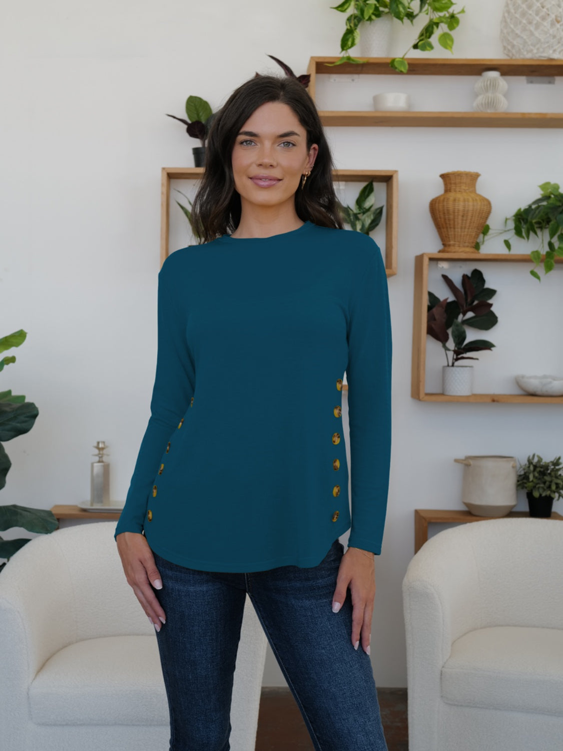 FAM-FAM Round Neck Long Sleeve T-Shirt-Angel Casuals