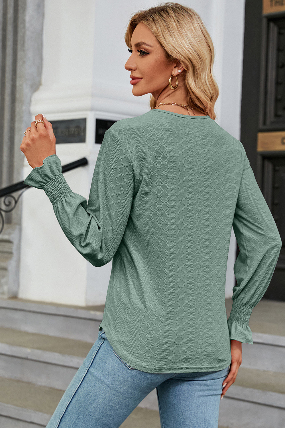 V-Neck Flounce Sleeve T-Shirt-Angel Casuals