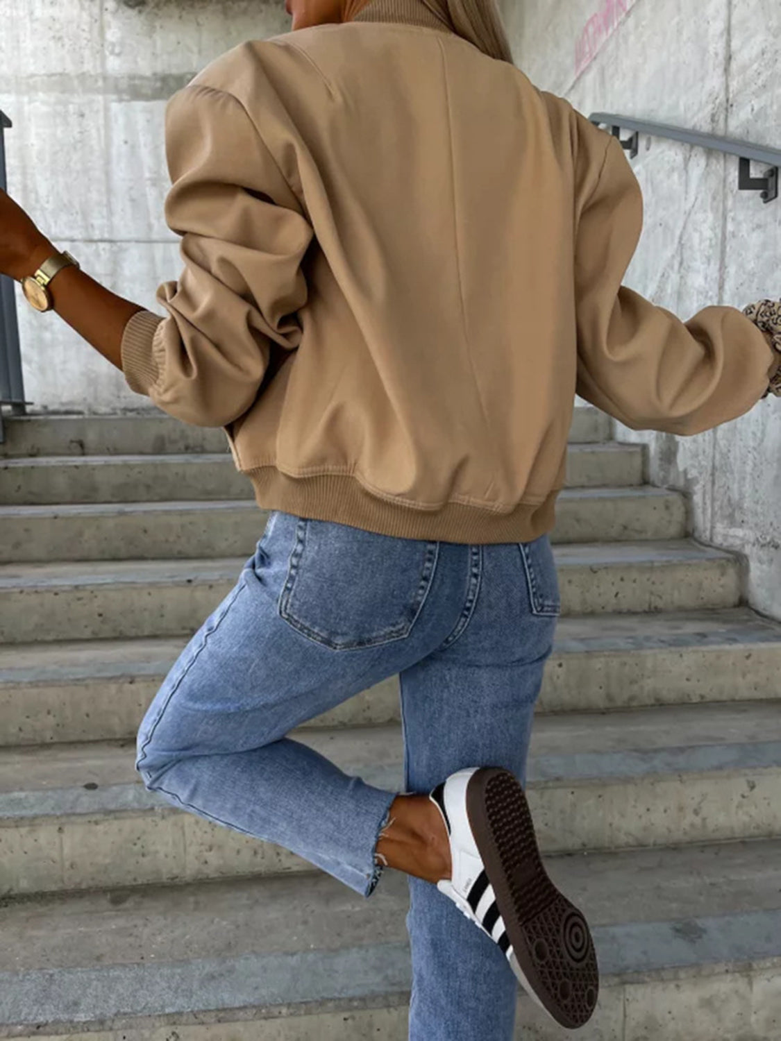Baseball Collar Dropped Shoulder Jacket-Angel Casuals