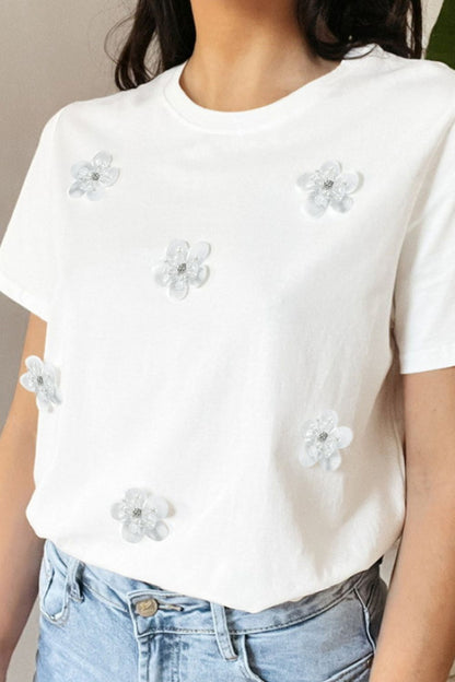 Flower Round Neck Short Sleeve T-Shirt-Angel Casuals