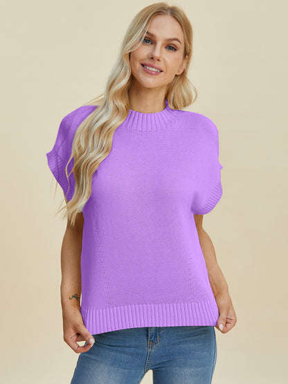Double Take Full Size Mock Neck Short Sleeve Sweater-Angel Casuals