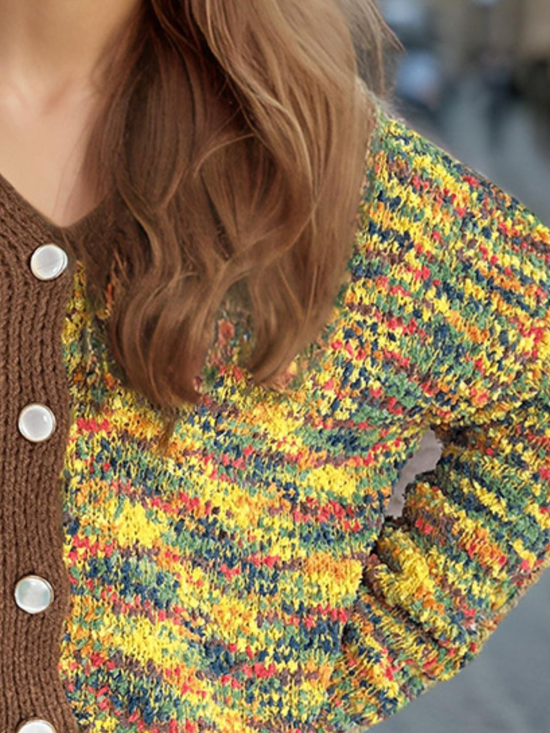 Contrast Button Up V-Neck Cropped Cardigan-Angel Casuals