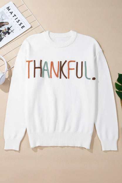 THANKFUL Round Neck Long Sleeve Knit Top-Angel Casuals