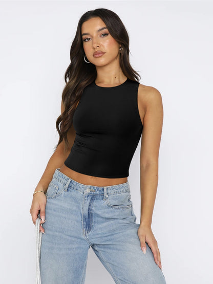 Round Neck Cropped Tank-Angel Casuals