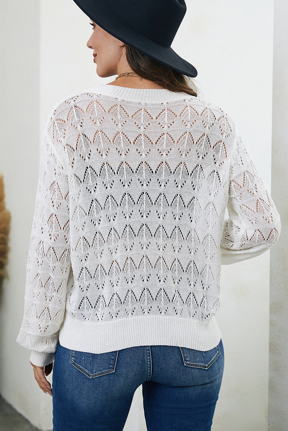 Openwork V-Neck Cardigan-Angel Casuals