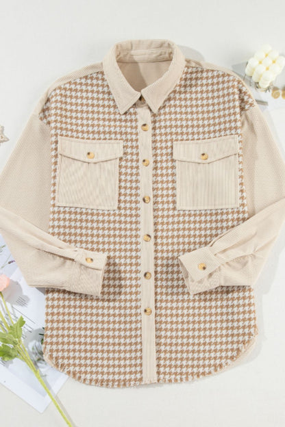 Houndstooth Button Up Long Sleeve Jacket-Angel Casuals