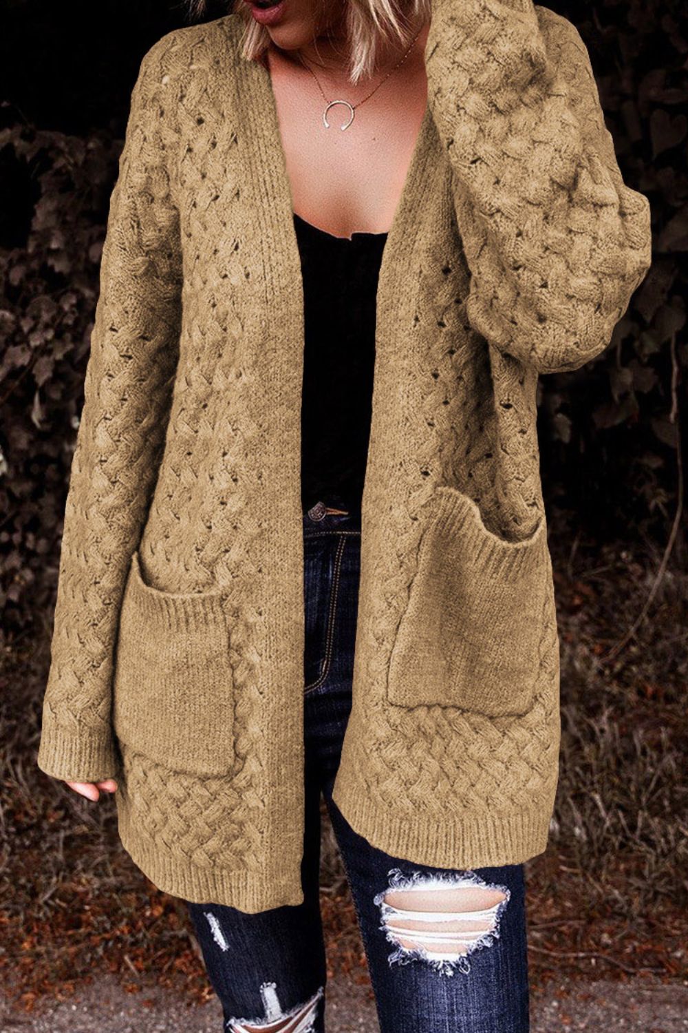 Open Front Dropped Shoulder Cardigan with Pockets-Angel Casuals
