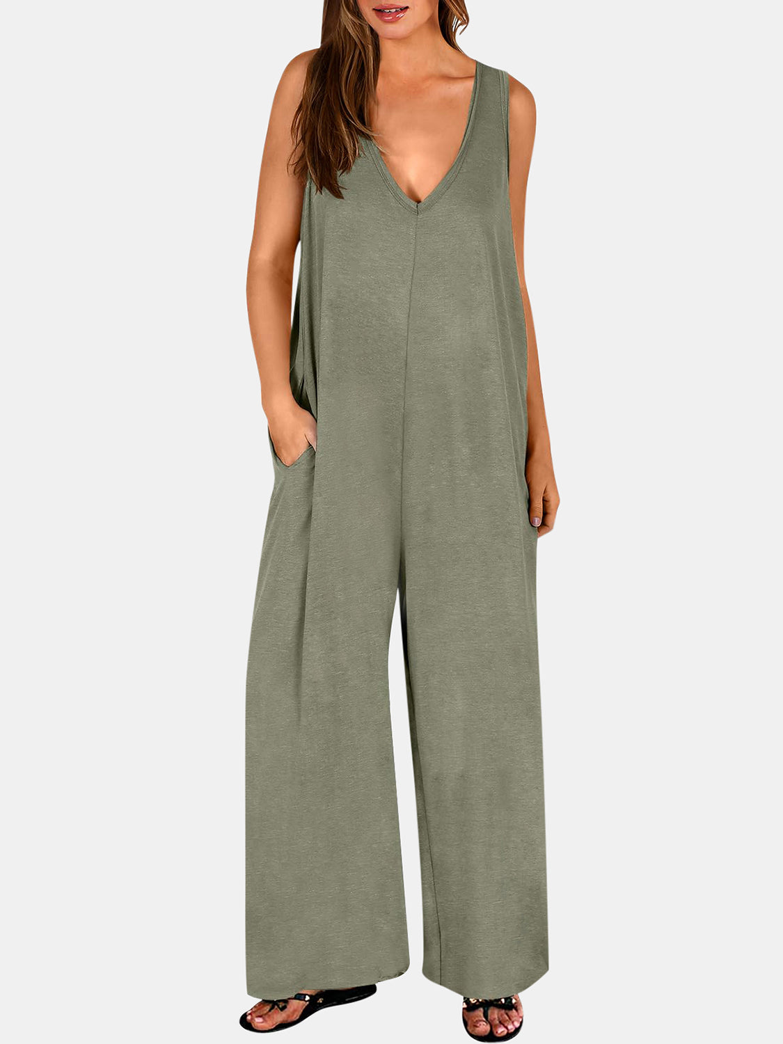 Full Size V-Neck Wide Strap Jumpsuit-Angel Casuals