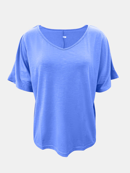 Full Size Scoop Neck Short Sleeve T-Shirt-Angel Casuals
