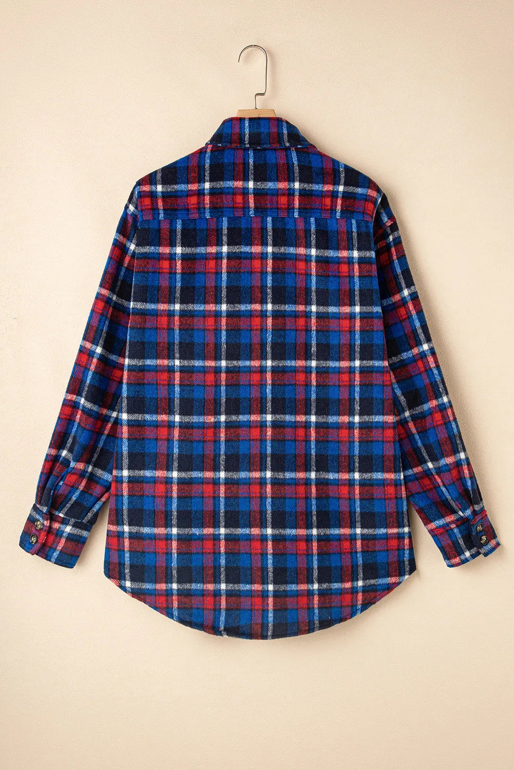 Pocketed Plaid Collared Neck Long Sleeve Shacket-Angel Casuals