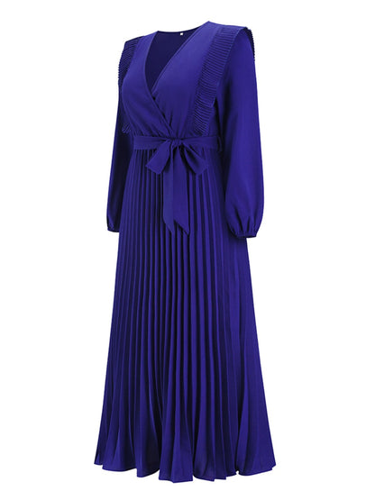 Pleated Surplice Tie Waist Maxi Dress-Angel Casuals