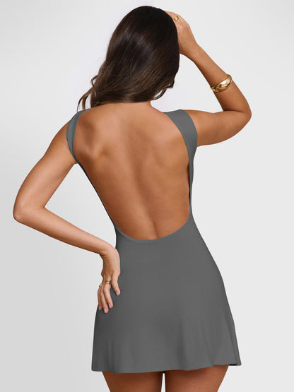 Backless Wide Strap Mini Dress-Angel Casuals