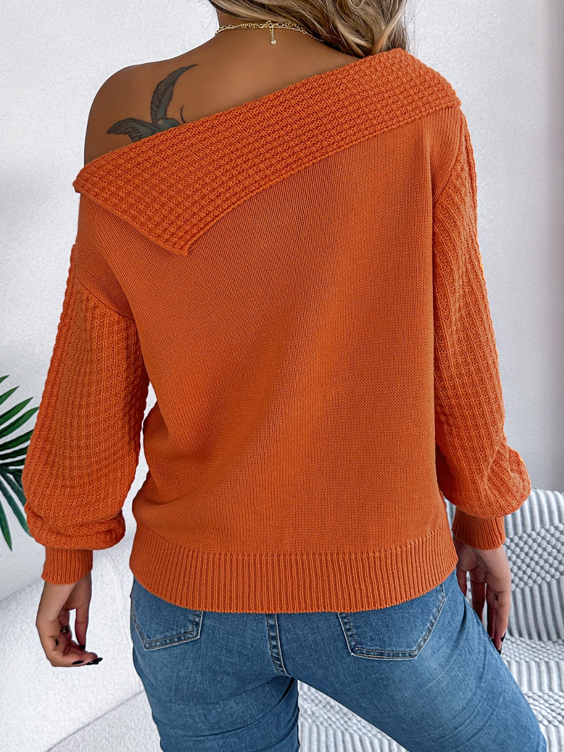 Cable-Knit One Shoulder Long Sleeve Sweater-Angel Casuals