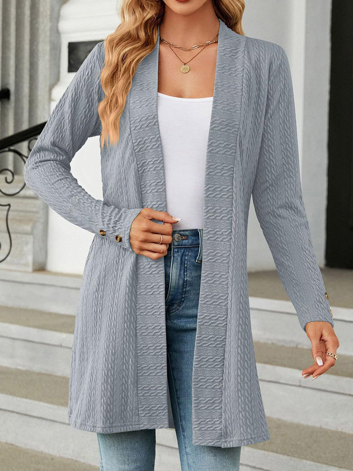 Open Front Long Sleeve Cardigan-Angel Casuals