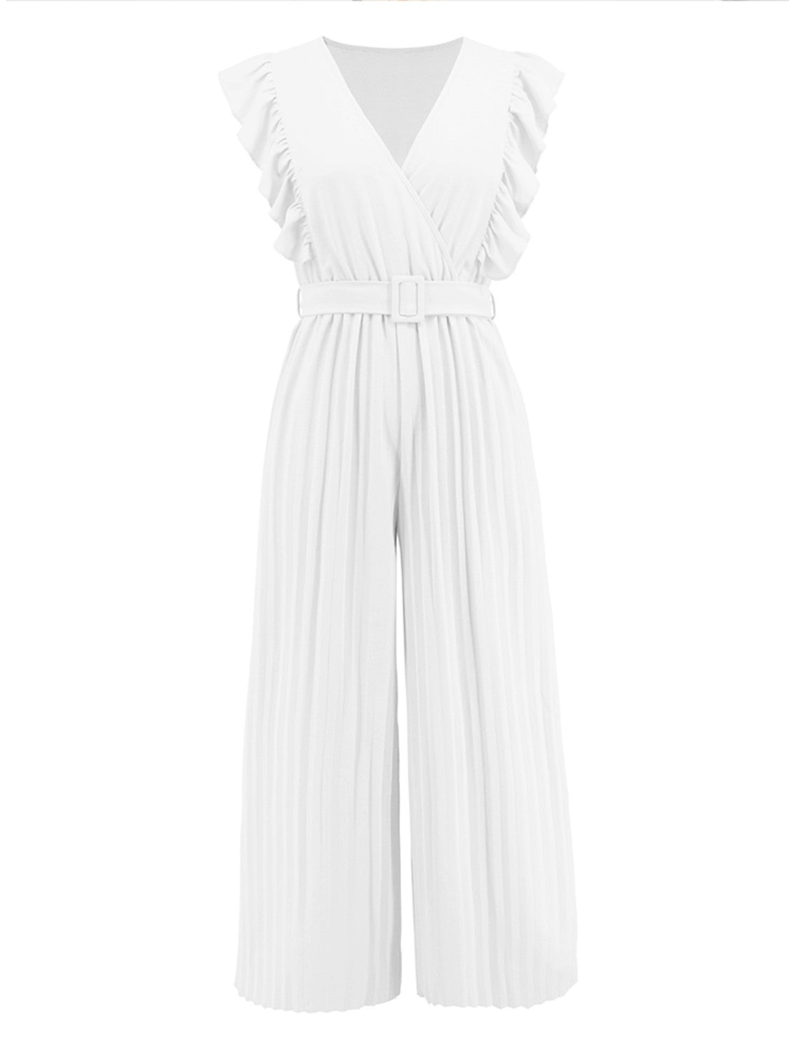 Ruffled Surplice Cap Sleeve Jumpsuit-Angel Casuals