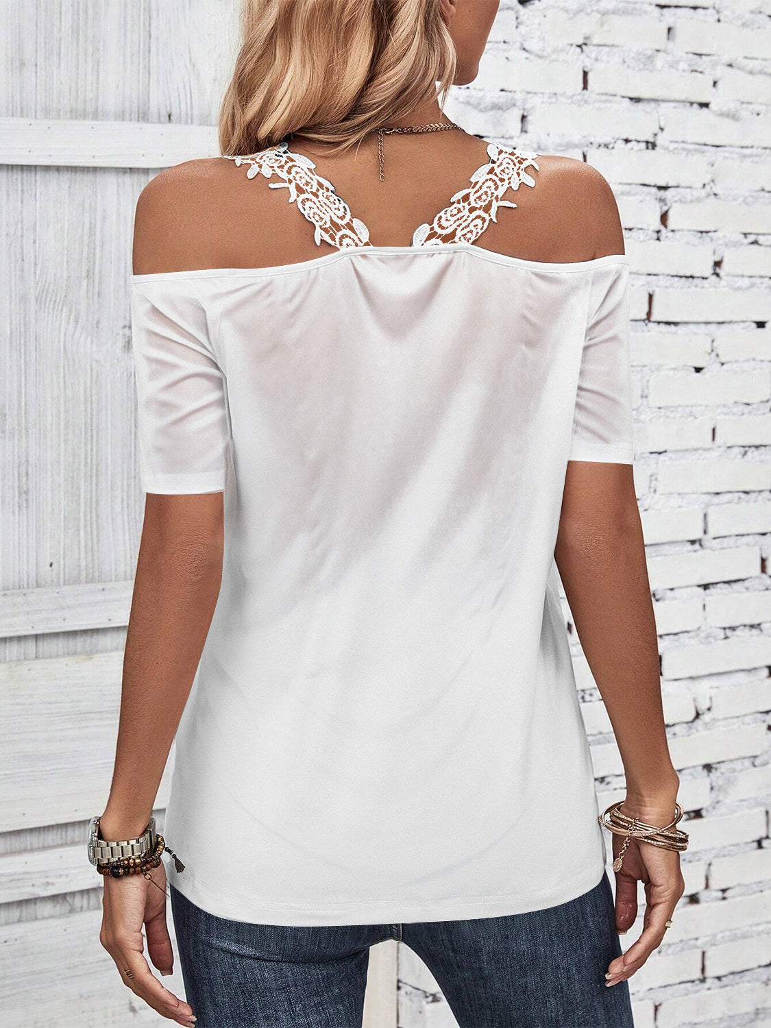 Full Size Lace Detail Short Sleeve T-Shirt-Angel Casuals