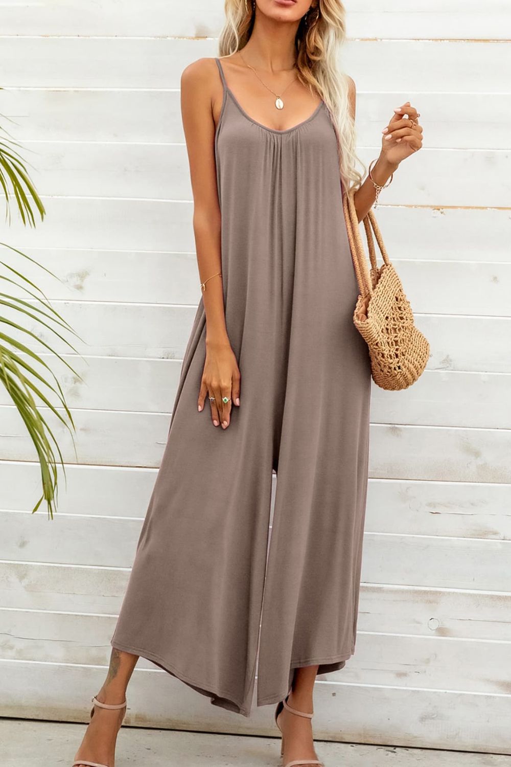 Spaghetti Strap Scoop Neck Jumpsuit-Angel Casuals