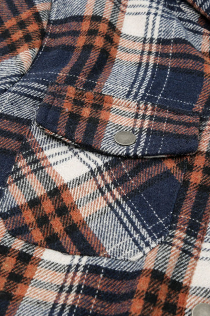 Plaid Button Up Long Sleeve Hooded Jacket-Angel Casuals