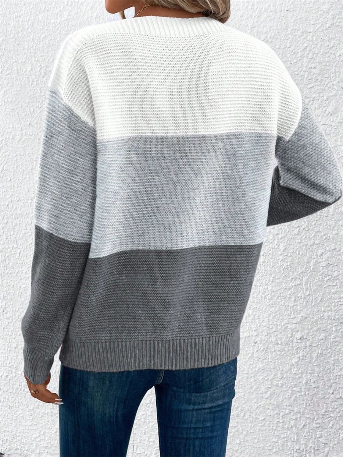 Color Block Drop Shoulder Long Sleeve Sweater-Angel Casuals
