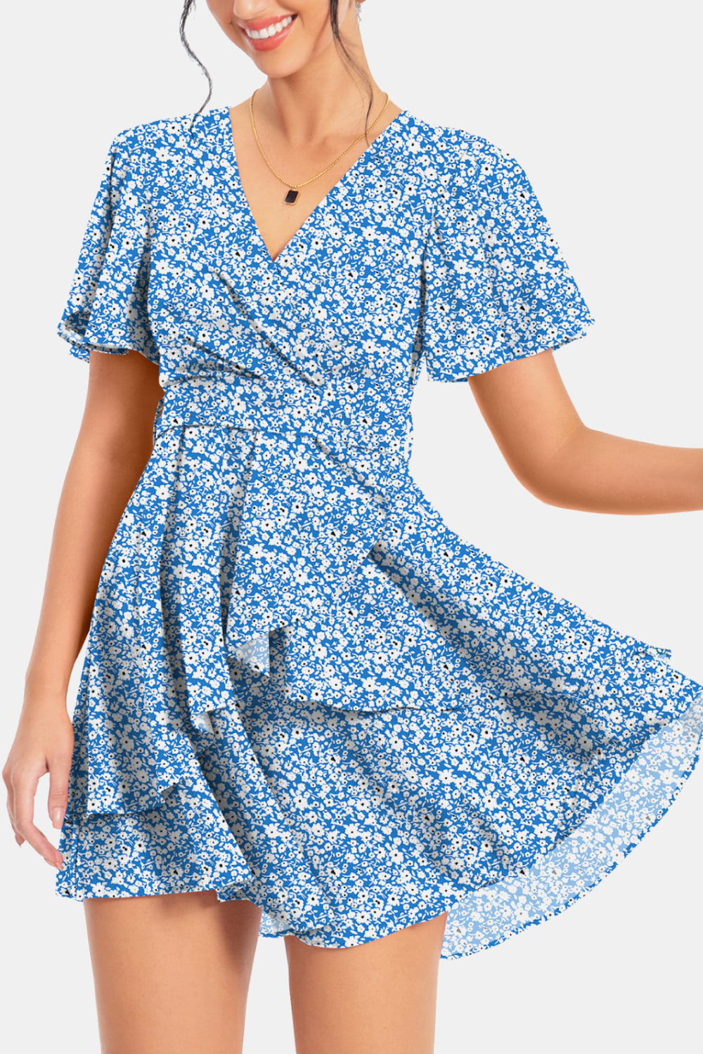 Surplice Neck Flutter Sleeve Dress-Angel Casuals