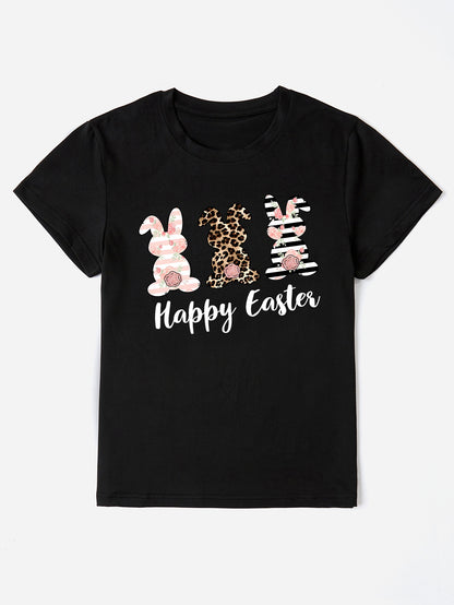 HAPPY EASTER Round Neck Short Sleeve T-Shirt-Angel Casuals