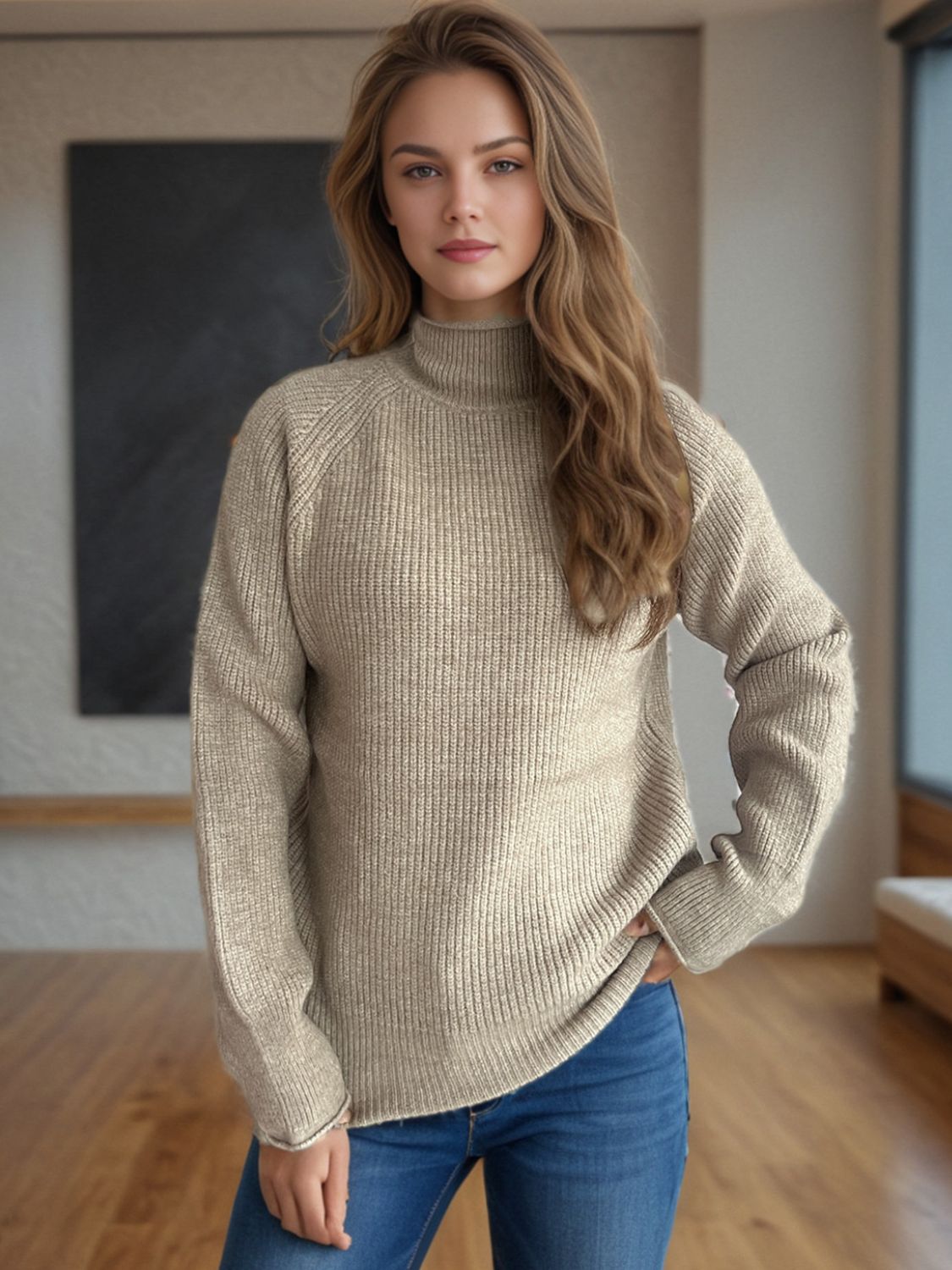 Turtleneck Long Sleeve Sweater-Angel Casuals