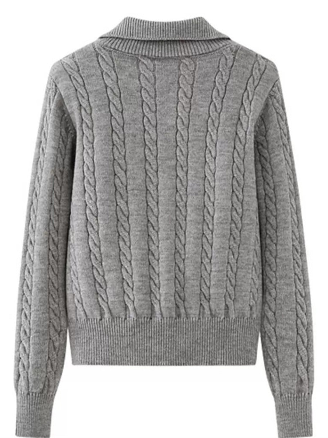 Cable-Knit Half Zip Long Sleeve Sweater-Angel Casuals