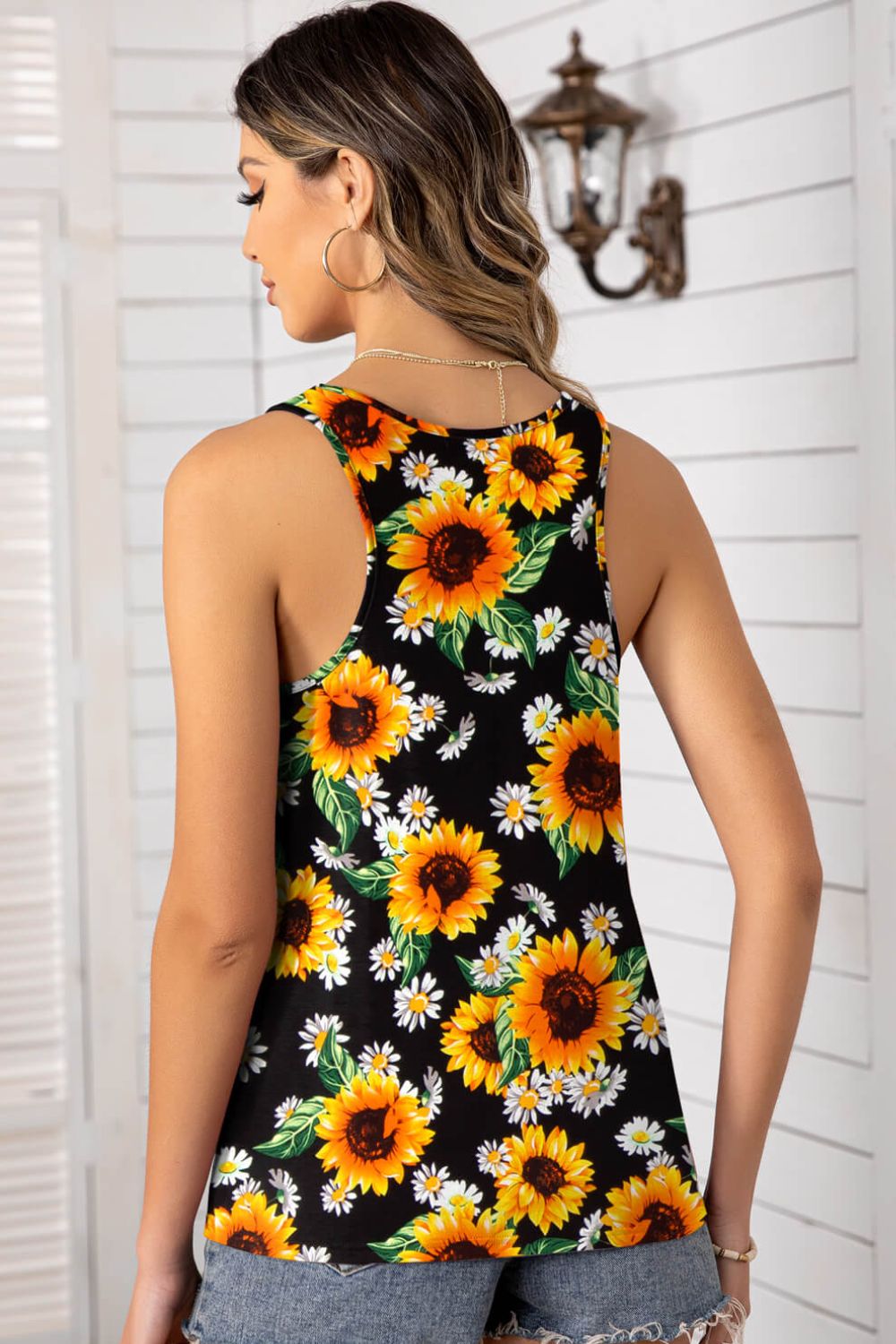 Floral Scoop Neck Tank Top-Angel Casuals