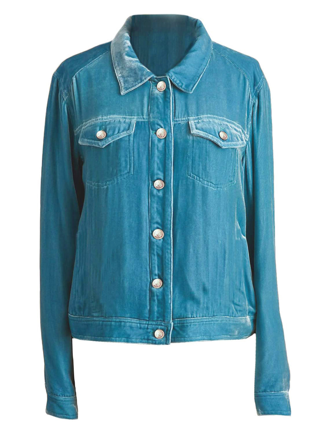 Button Up Long Sleeve Jacket with Chest Pockets-Angel Casuals