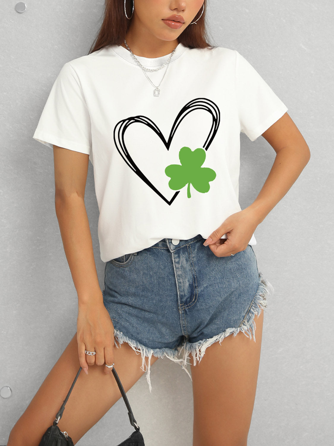 Heart Lucky Clover Short Sleeve T-Shirt-Angel Casuals
