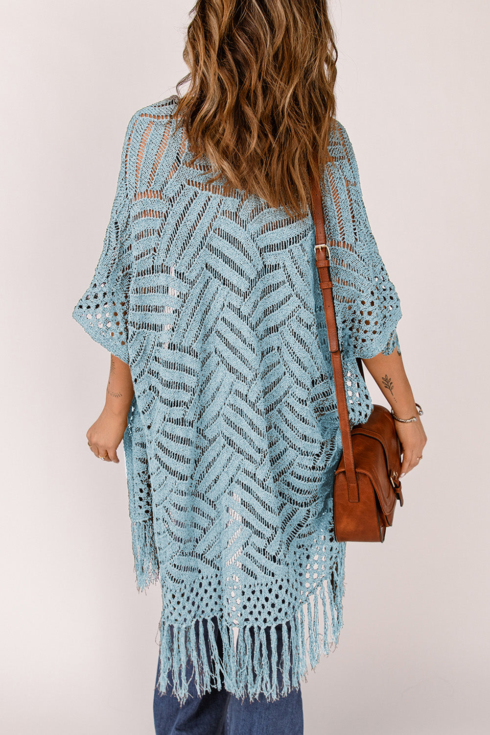 Openwork Open Front Cardigan with Fringes-Angel Casuals