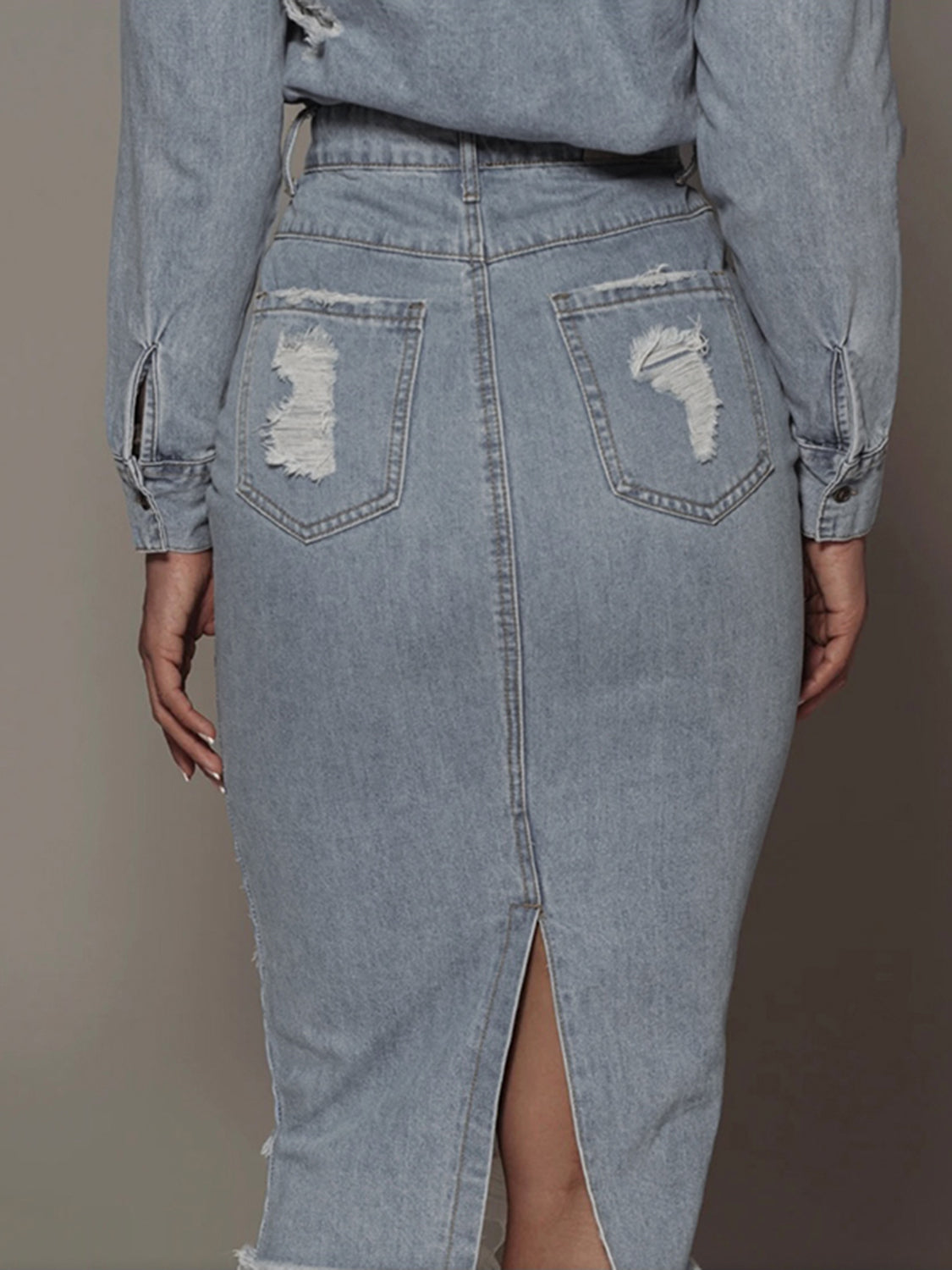 Distressed Slit Denim Skirt-Angel Casuals