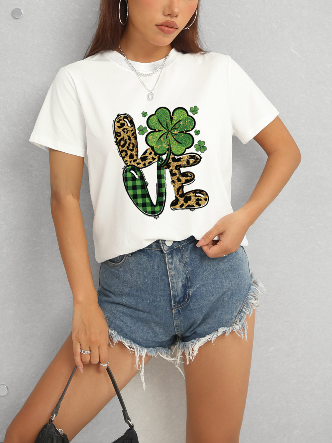 LOVE Round Neck Short Sleeve T-Shirt-Angel Casuals