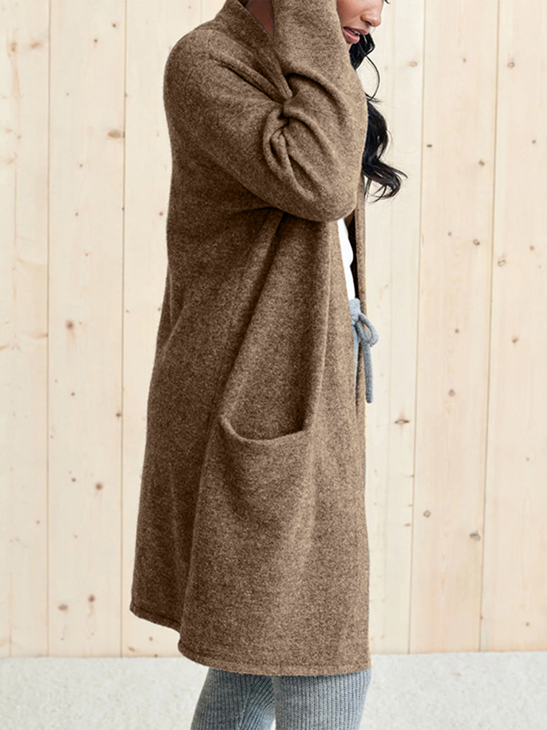 Open Front Long Sleeve Cardigan with Pockets-Angel Casuals
