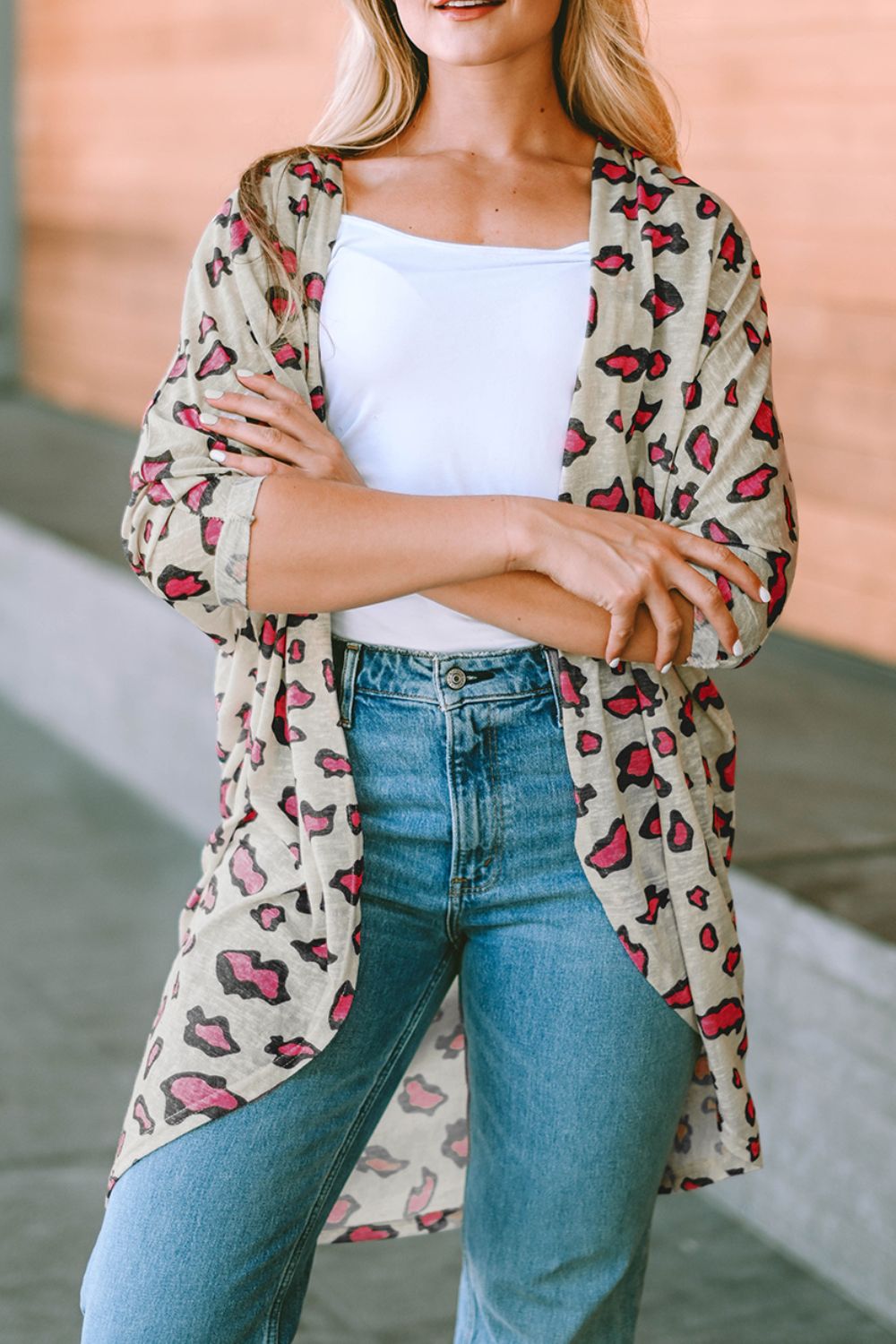 Printed Open Front Half Sleeve Cardigan-Angel Casuals