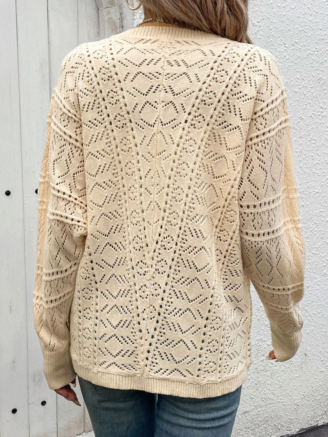 Perfee Openwork Button Up Long Sleeve Cardigan-Angel Casuals