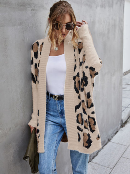 Leopard Pattern Fuzzy Cardigan-Angel Casuals